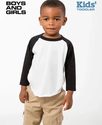 Los Angeles Apparel FF1053 Toddler 3/4 Slv Ply Ctn in White/black