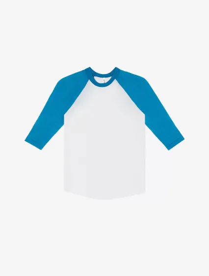 Los Angeles Apparel FF1053 Toddler 3/4 Slv Ply Ctn in White/neon heather blue