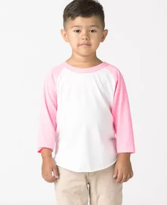 Los Angeles Apparel FF1053 Toddler 3/4 Slv Ply Ctn in White/neon heather pink