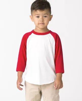 Los Angeles Apparel FF1053 Toddler 3/4 Slv Ply Ctn in White/red