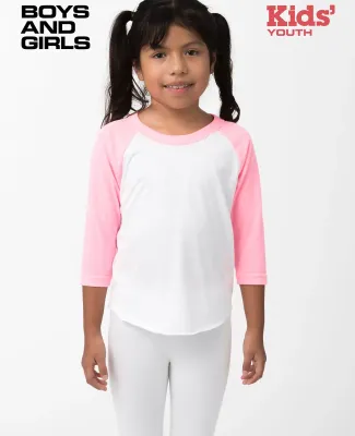 Los Angeles Apparel FF2053 Youth 3/4 Slv Ply Ctn R in White/neon heather pink
