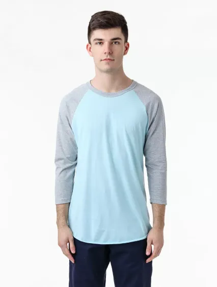 Los Angeles Apparel FF53 3/4 Slv Ctn Poly Raglan 3 in Light blue/heather