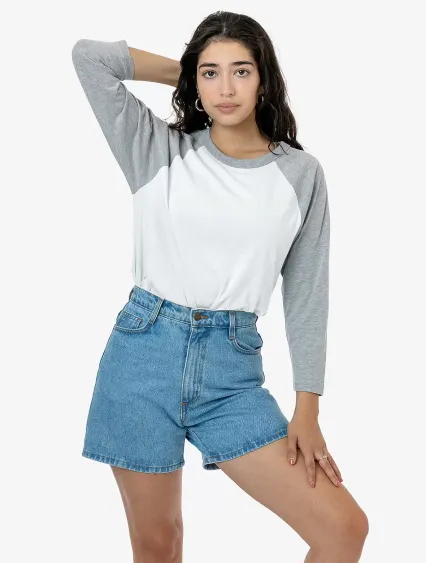 Los Angeles Apparel FF53 3/4 Slv Ctn Poly Raglan 3 in White/heather grey