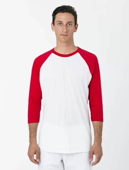 Los Angeles Apparel FF53 3/4 Slv Ctn Poly Raglan 3 in White/red