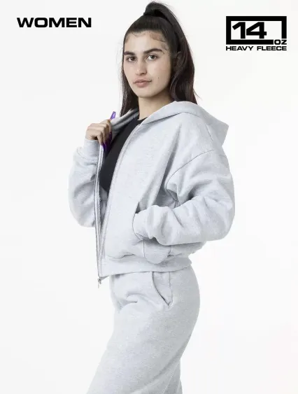 Los Angeles Apparel HF-16 Heavy Fleece Cropped Zip in Ash