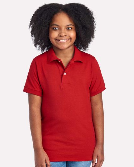 437Y Jerzees Youth 50/50 Jersey Polo with SpotShie in True red