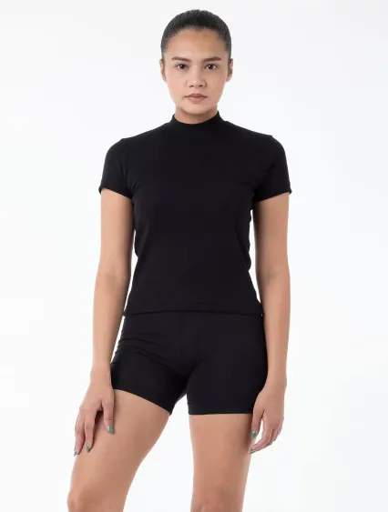 Los Angeles Apparel R4309 Mockneck Cap Sleeve Baby in Black