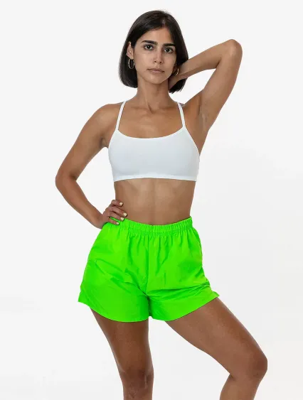 Los Angeles Apparel RNF314 Nylon Taffeta Track Sho in Hot lime