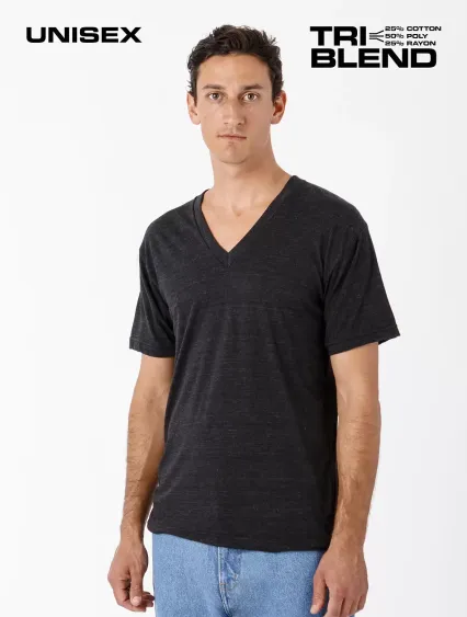 Los Angeles Apparel TR61 S/S Tri Blend V-Neck 3.7o in Tri-black