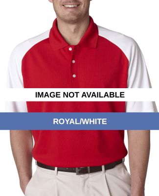8446 UltraClub® Adult Cool & Dry Two-Tone Stain-R Royal/White