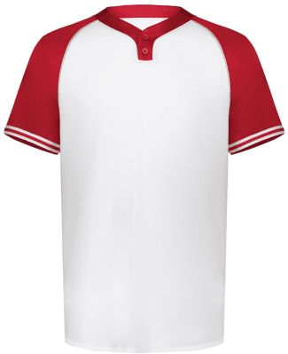 Augusta Sportswear 6906 Youth Cutter Henley Jersey in White/ scarlet