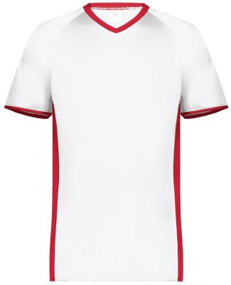 Augusta Sportswear 6907 Cutter V-Neck Jersey in White/ scarlet