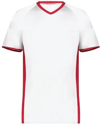 Augusta Sportswear 6908 Youth Cutter V-Neck Jersey in White/ scarlet