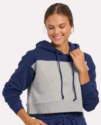 Boxercraft BW5404 Women's Cropped Fleece Hooded Sw in Navy/ oxford heather