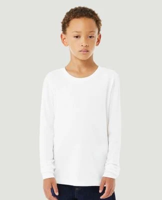 Bella + Canvas 3501YCVC Youth Heather CVC Long-Sle in Solid wht blend