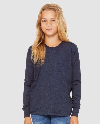 Bella + Canvas 3501YCVC Youth Heather CVC Long-Sle in Heather navy