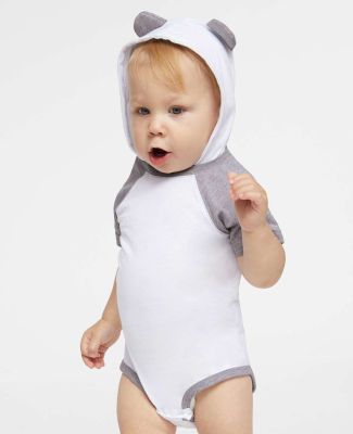 Rabbit Skins 4417 Infant Character Hooded Bodysuit in Blend wht/ hthr