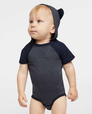 Rabbit Skins 4417 Infant Character Hooded Bodysuit in Vint navy/ navy