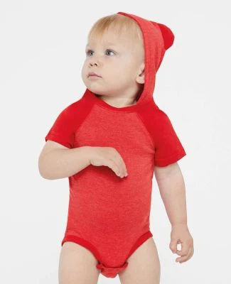 Rabbit Skins 4417 Infant Character Hooded Bodysuit in Vintage red/ red