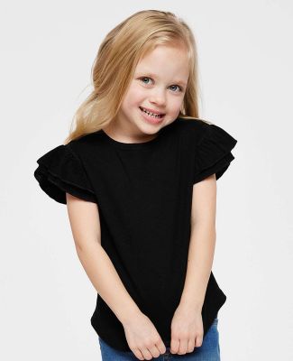 Rabbit Skins 3339 Toddler Flutter Sleeve T-Shirt in Black