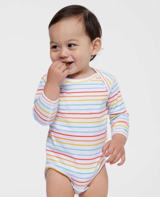 Rabbit Skins 4421 Infant Long Sleeve Jersey Bodysu in Rainbow stripe