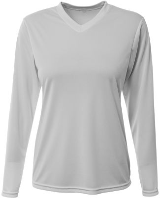 A4 Apparel NW3425 Ladies' Long-Sleeve Sprint V-Nec in Silver