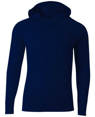 A4 Apparel NB3409 Youth Long Sleeve Hooded T-Shirt in Navy