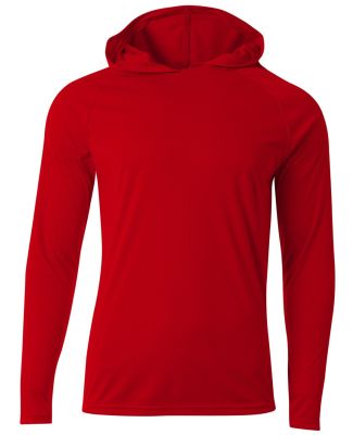 A4 Apparel NB3409 Youth Long Sleeve Hooded T-Shirt in Scarlet