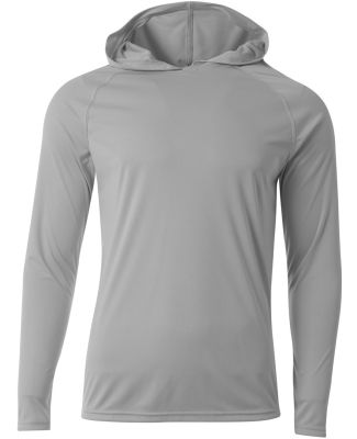 A4 Apparel NB3409 Youth Long Sleeve Hooded T-Shirt in Silver