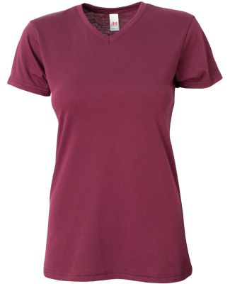 A4 Apparel NW3013 Ladies' Softek V-Neck T-Shirt in Maroon