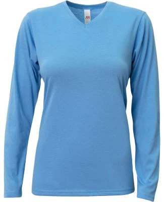 A4 Apparel NW3029 Ladies' Long-Sleeve Softek V-Nec in Light blue