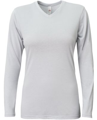 A4 Apparel NW3029 Ladies' Long-Sleeve Softek V-Nec in Silver