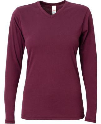 A4 Apparel NW3029 Ladies' Long-Sleeve Softek V-Nec in Maroon