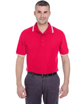 8545 UltraClub® Men's Short-Sleeve Whisper Pique  in Red/ white