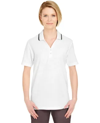 8546 UltraClub® Ladies' Short-Sleeve Whisper Piqu in White/ black