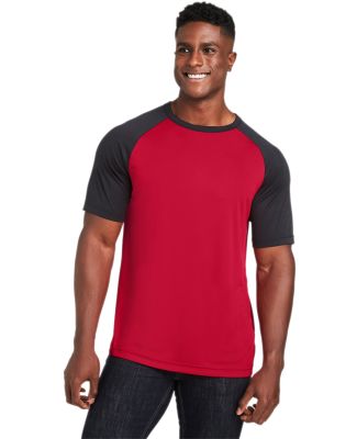 Team 365 TT62 Unisex Zone Colorblock Raglan T-Shir in Sp red/ blk hthr