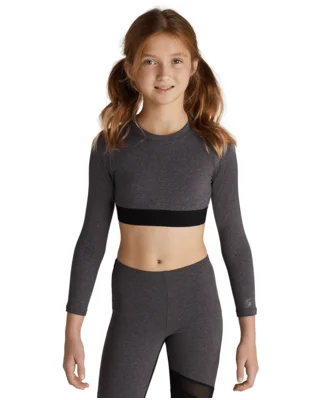 Soffe 1231G GIRLS GRACE LS CROP TOP in Grey heather 90m