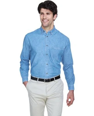 8960 UltraClub® Men's Cypress Denim Button up Shi in Light blue