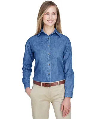 8966 UltraClub® Ladies' Long-Sleeve Cotton Cypres in Indigo