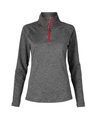 Soffe 2995V Juniors QTR Zip in Grey heather/red j92