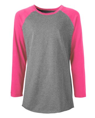 Soffe 3050V Jr's Hthr BB Tee in Grey heather/neon pink 90f