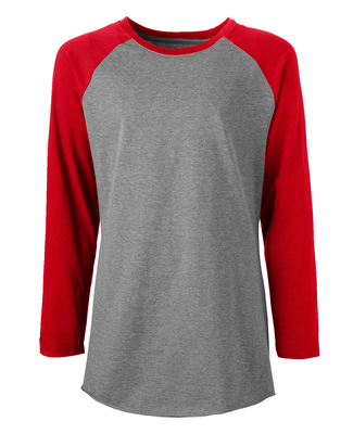 Soffe 3050V Jr's Hthr BB Tee in Grey heather/red 90h