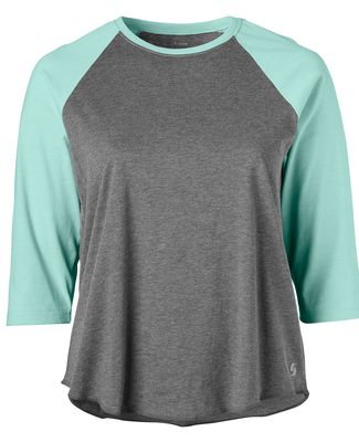 Soffe 3050C CURVES BASEBALL TEE in Grey heather/crystal green 331