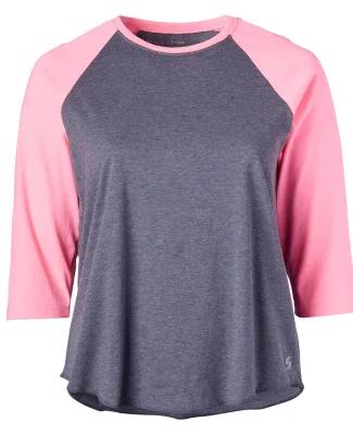 Soffe 3050C CURVES BASEBALL TEE in Grey heather/neon pink 90f