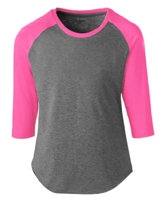 Soffe 3050G GIRLS HEATHERED BASEBALL TEE in Grey heather/neon pink 90f