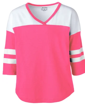 Soffe 3053G GIRLS FAN CREW V-NECK in Neon pink 670