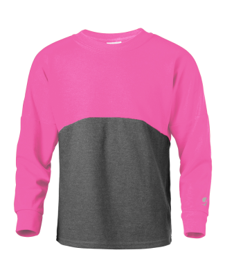 Soffe 5353G Girls Crew in Grey heather/neon pink 91e