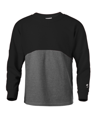 Soffe 5353G Girls Crew in Black/grey heather j84