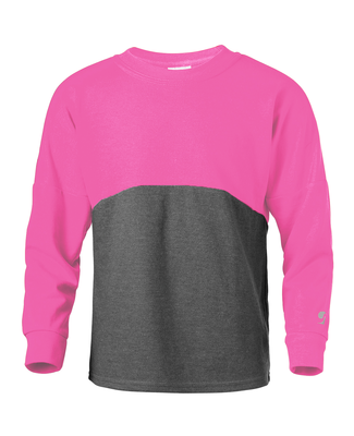 Soffe 5353V Juniors Crew in Grey heather/neon pink 91e