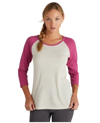 Soffe P508TS LADIES RAGLAN SLEEVE TEE in Athl hthr body/navy sleeve j21